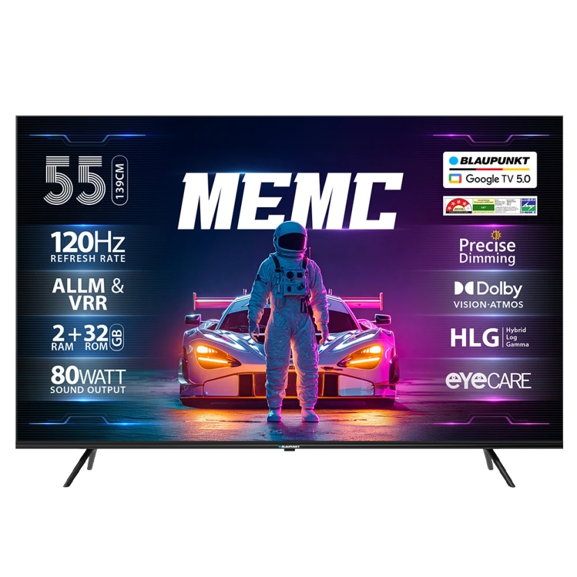Blaupunkt SonicQ 139 cm (55 inch) QLED Ultra HD (4K) Smart Google TV 2025 Edition with 80W Sound Output | 4 Speaker | 550 Nits Brightness | Precise Dimming | HDR10+ | Dolby Atmos | Dolby Vision | 120 Hz Refresh Rate | HLG | ALLM & VRR | Eyecare | Google Assistant | Bezel Less Design  (55SQ0707)