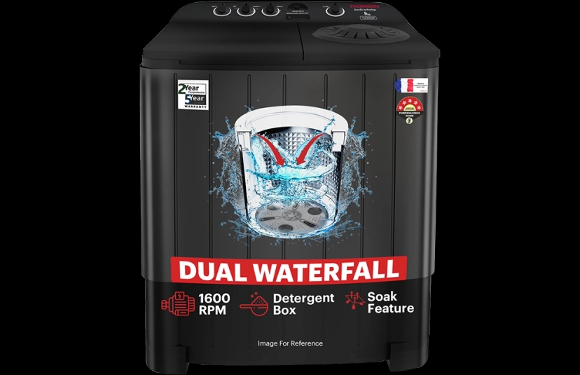 Thomson 9 kg Aqua Magic with Double Waterfall Semi Automatic Top Load Washing Machine Black, Grey (TSA9000SP)