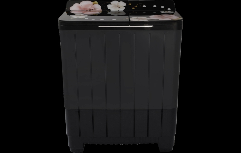 Thomson 10 kg 5 Star Aqua Magic Grande Series with Floral Toughened Glass with Soft Closure and Double Waterfall Semi Automatic Top Load Washing Machine Black, Grey  (TSG1000)